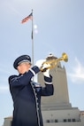 Senior Airman Daniel Thrower, Band of the West trumpet apprentice, performs "TAPS" during the annual Freedom Flyers Reunion—a celebration of repatriated Vietnam prisoners of war—took place at Joint Base San Antonio-Randolph April 12.   (U.S. Air Force photo by Melissa Peterson)