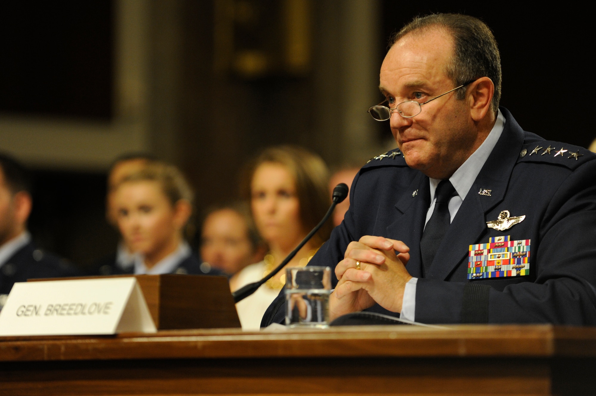 Gen. Philip Breedlove testifies to the members of the Senate Armed Services Committee on his nomination to be U.S. European Command commander and to be the Supreme Allied Commander Europe April 11, 2013, in Washington, D.C. Breedlove is presently the commander of U.S. Air Forces in Europe; commander of U.S. Air Forces in Africa; commander of the Air Component Command at Ramstein Air Base, Germany; and the director of the Joint Air Power Competency Center at Ramstein AB. (U.S. Air Force photo/Senior Airman Carlin Leslie)
