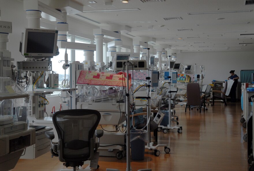 U.S. Naval Hospital Okinawa moved from Camp Lester to Camp Foster, Japan, March 2013. While the Neonatal Intensive Care Unit is located on the naval hospital, it is Air Force owned and operated. (U.S. Air Force photo by Staff Sgt. Lauren Snyder/Released)