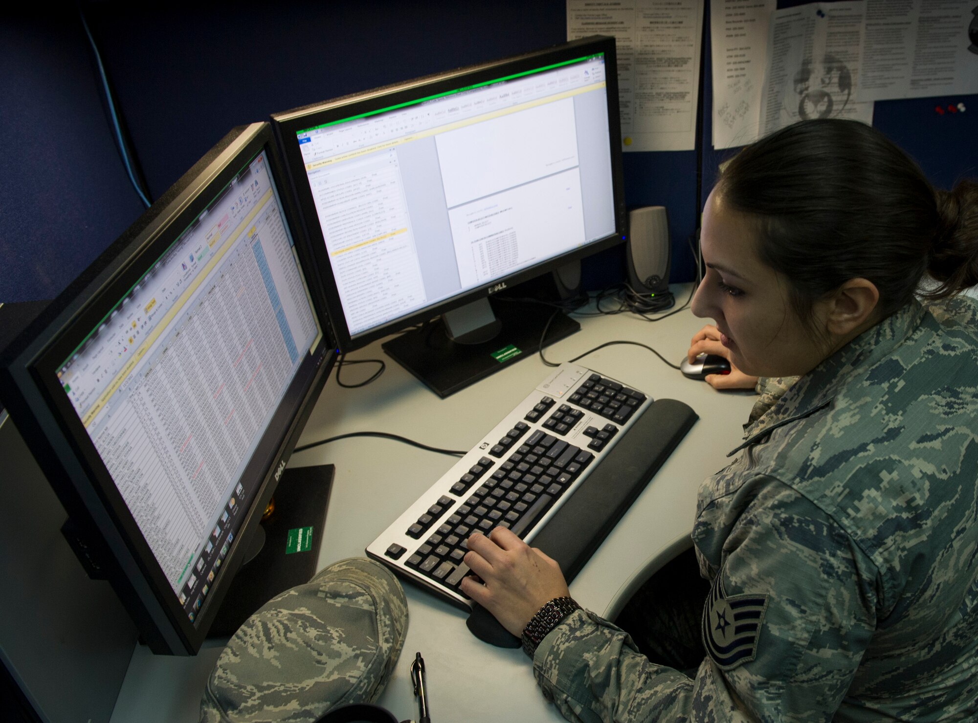 YOKOTA AIR BASE, Japan -- Tech. Sgt. Alicia Audi, 374th Communications Squadron client systems technician, manages client user accounts for the 34 Air Force members currently assigned at Camp Zama, Japan, April 9, 2013. Audi resolves any issues users may encounter with computers or networks as well as creates and maintains all of the users' network accounts and access. (U.S. Air Force photo by Senior Airman Andrea Salazar/Released)