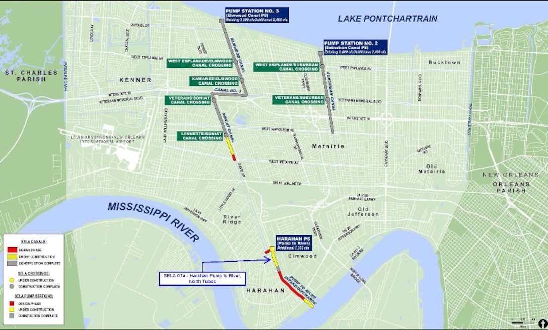 Map showing SELA-07a -Harahan Pump to River North Tubes placement