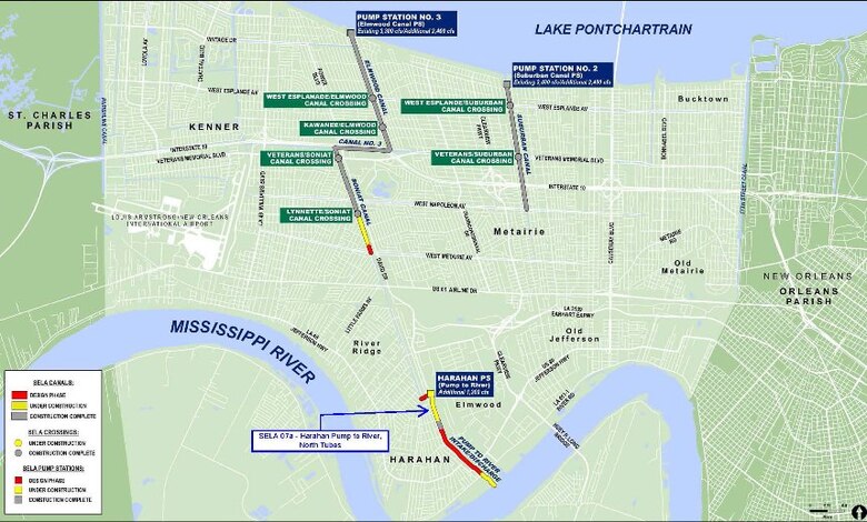 Map showing SELA-07a -Harahan Pump to River North Tubes placement