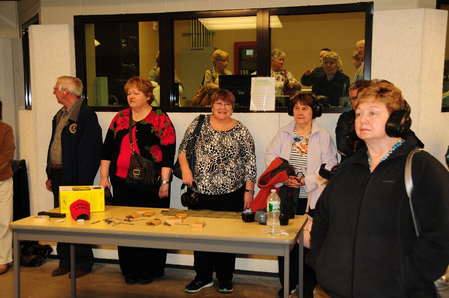 Members of the Western New York FBI Alumni Association and their guests visited the small arms center at Niagara Falls Air Reserve Station on April 15, 2013. The group toured the air station and were briefed on many facets of what the units at Niagara do. (U.S. Air Force photo by Peter Borys.)