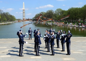 The U.S. Air Force Honor Guard Drill Team performs during the 2013 Joint Service Drill Exhibition at the Lincoln Memorial in Washington, D.C., April 13. The exhibition was held to showcase excellence and precision within our Armed Forces. (U.S. Air Force photo/ Staff Sgt. Nichelle Anderson)