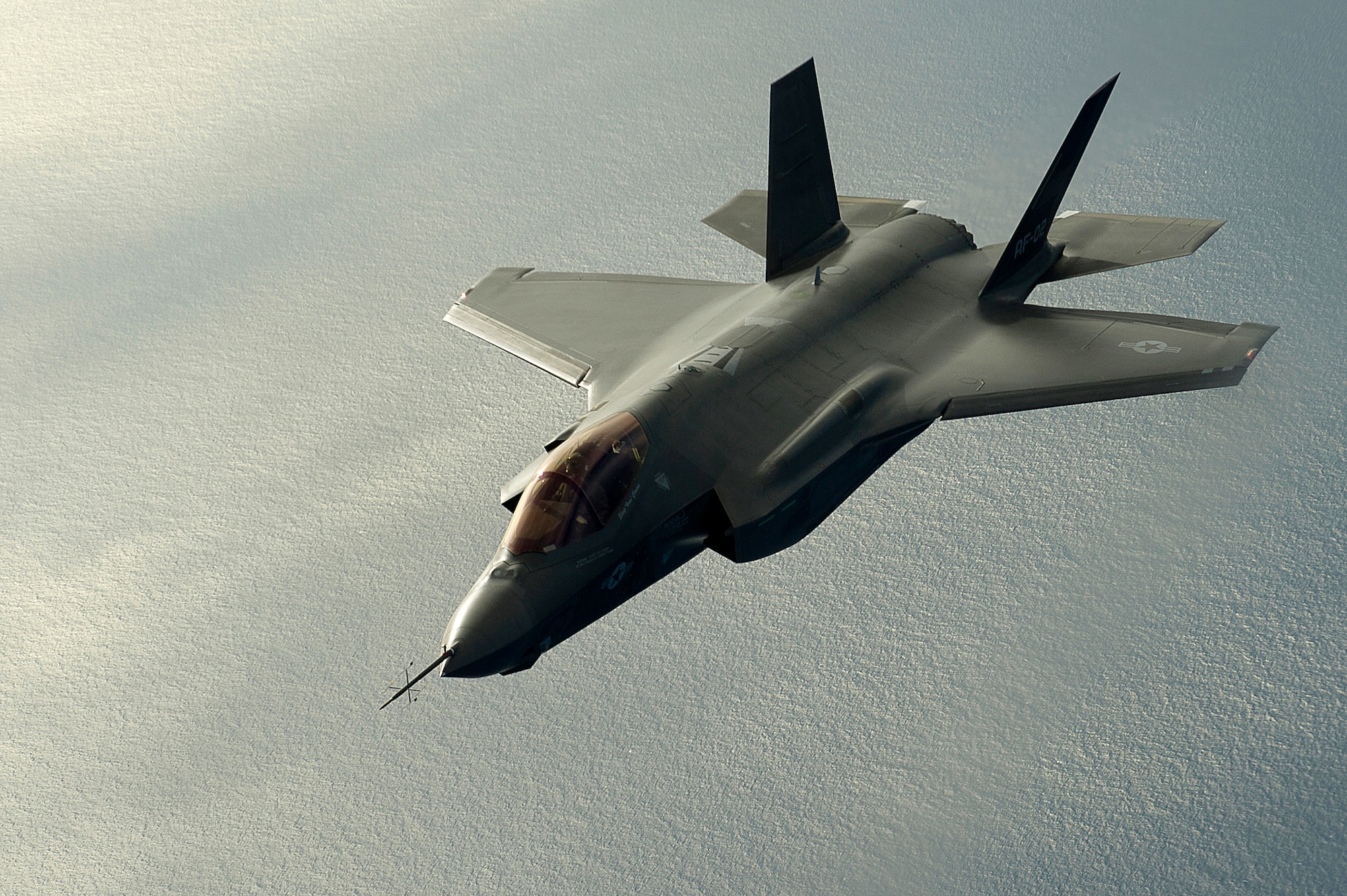 An F-35 Lightning II, from the 461th Flight Test Squadron, Edwards Air Force Base, Calif., receives fuel from a Boeing KC-135 Stratotanker, from the 151st Air Fueling Wing, Utah Air National Guard, Feb. 22, 2012. The 151st Air Refueling Wing routinely supports air operations across the western United States. (U.S. Air Force photo)