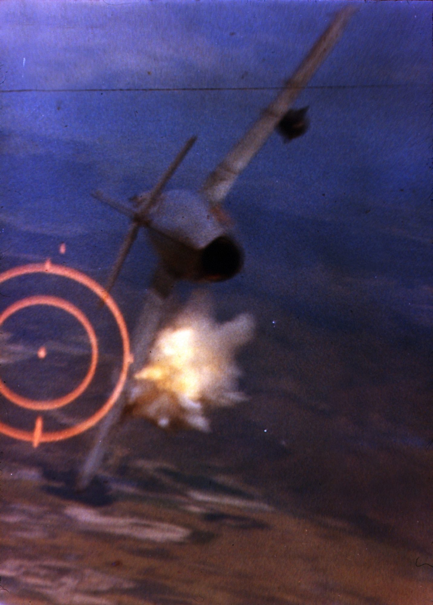 A North Vietnamese Mikoyan-Gurevich MiG-17 is hit by 20 mm shells from a U.S. Air Force Republic F-105D Thunderchief piloted by Major Ralph Kuster Jr. from the 469th Tactical Fighter Squadron, 388th Tactical Figther Wing, on 3 June 1967. (U.S. Air Force photo)