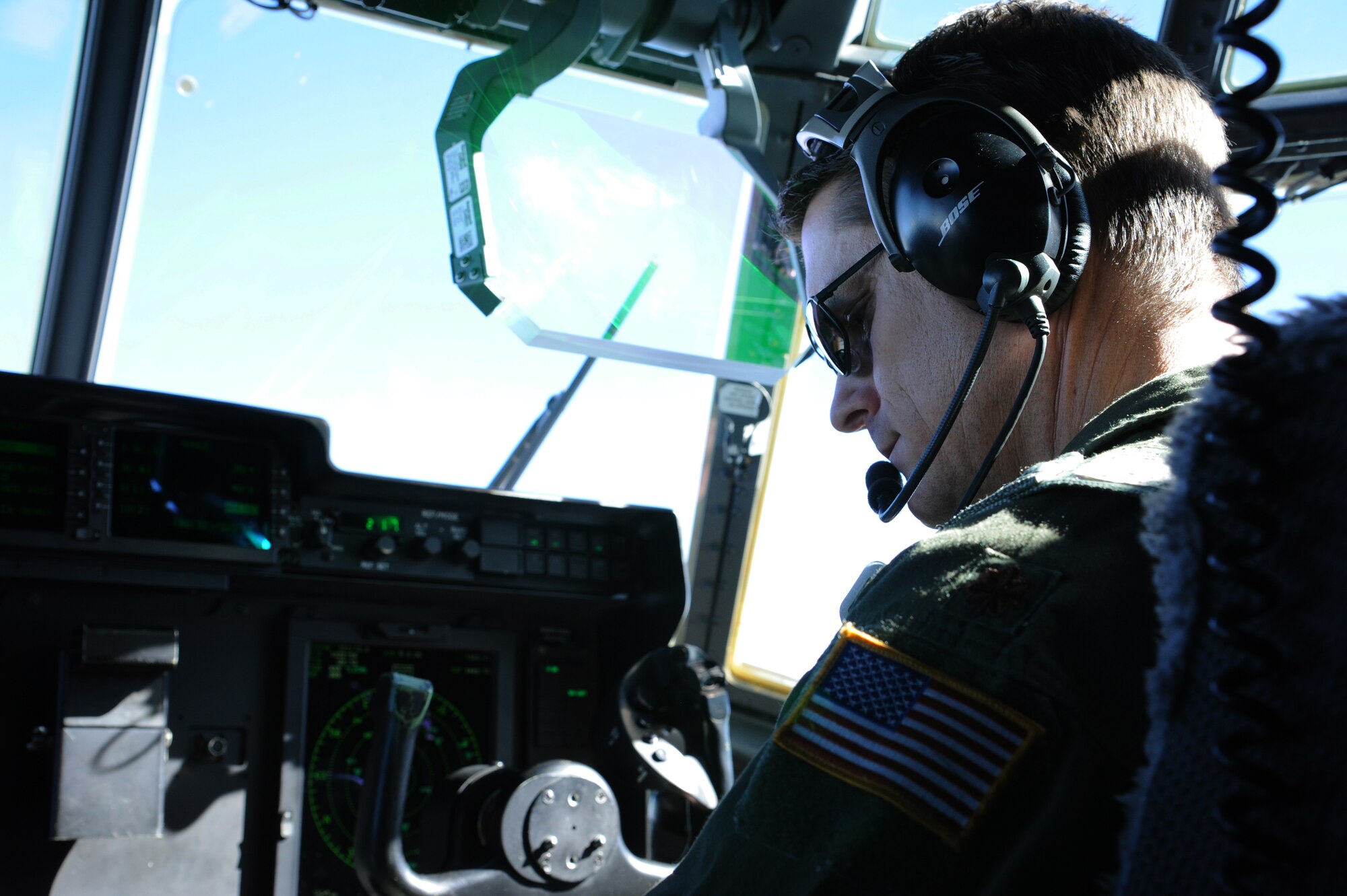 Maj. Dennis Hamilton, 37th Airlift Squadron pilot, flies Airmen from Ramstein Air Base, Germany, to participate in Exercise Carpathian Spring, April 14, 2013, Bucharest, Romania. The exercise runs through April 21 and is designed for aircrews to train as well as help build a partnership capacity with Romanians. (U.S. Air Force photo/Airman 1st Class Hailey Haux)