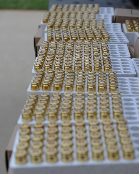 Airmen attending the M-9 Air Force Qualification Course are given 90 rounds of ammunition they must use to obtain a minimum score of 35 shots on paper. Airmen preparing to deploy or permanently change station to an overseas location are required to attend the Air Force Qualification Course prior to departing Barksdale Air Force Base. (U.S. Air Force photo/Senior Airman Sean Martin) (RELEASED)