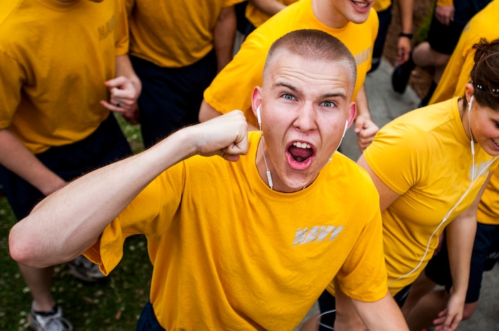 A Sailor prepares in the opening moments of the Sexual Assault Awareness 5k Run April 11, 2013, at Joint Base Charleston – Weapons Station, S.C. It is estimated that more than 2,400 Sailors are victims of sexual assault every year and the run was held to bring awareness to sexual assault. (U.S. Air Force photo / Airman 1st Class Tom Brading)