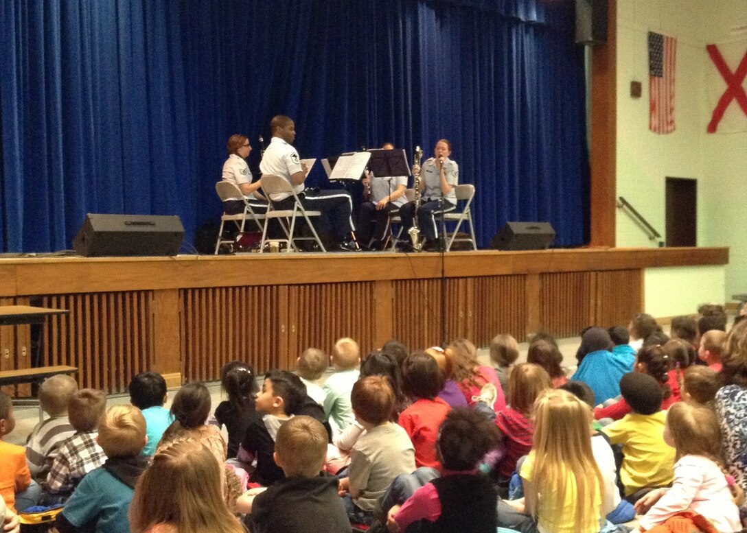 The Quartet played "Three Billy Goats Gruff" for the students and SSgt Friedman was the main narrator, telling the story to the students.