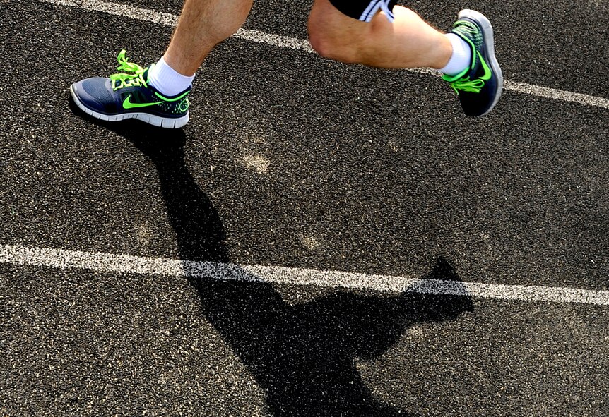 Staff Sgt. David Nicholson, 779th Aerospace Medical Squadron NCO in charge of presidential support, runs multiple times a week during his lunch hour to prepare for the upcoming Joint Base Andrews Half Marathon happening April 20, 2013. Nicholson ran his first half marathon in Seoul, South Korea. (U.S. Air Force photo/Staff Sgt. Brittany E.Jones)