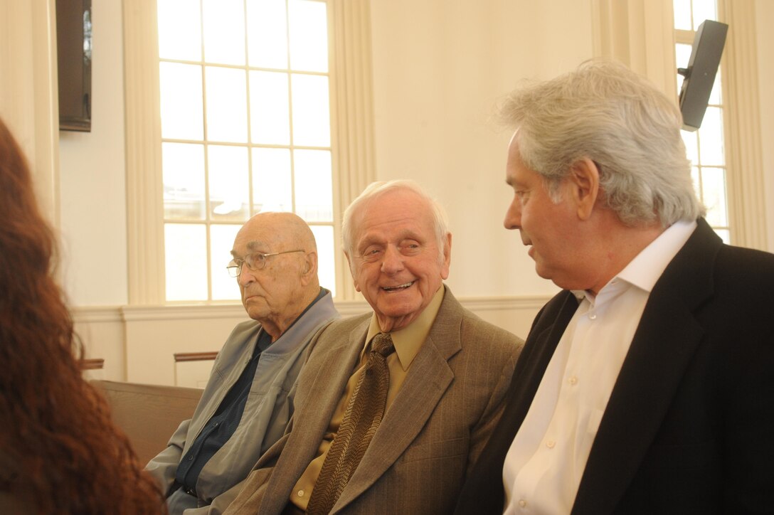 From the left, Gerry West, Yogi Palace and Jay Palace attend the Edson Raider's memorial service on April 13, 2013, at Memorial Chapel at Marine Corps Base Quantico. In addition to being brothers, West and Yogi Palace both served as Raiders in World War 2.