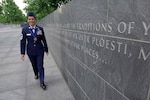 Senior Master Sgt. Donna Goodno walks along the Air Force Memorial in Arlington, Va., June 18 during the Air National Guard's Outstanding Airmen of the Year Week. Goodno was recently announced as one of 12 Air Force Outstanding Airmen for 2008.