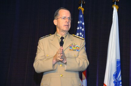 Adm. Michael Mullen, the chairman of the Joint Chiefs of Staff, tells 1,500 people gathered for the largest-ever National Guard Bureau Joint Family Program Volunteer Workshop and Youth Symposium in St. Louis, Mo., on July 21, 2008, that, "I put family support on an equal plain with individual and unit performance and sacrifice and service, because we cannot do it without you."