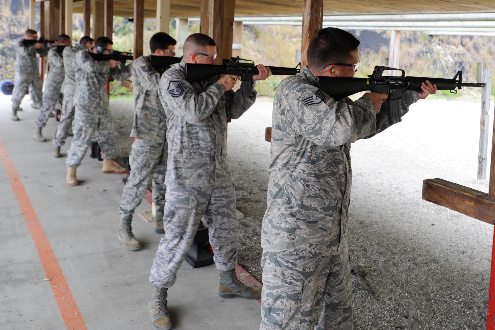 VANDENBERG AIR FORCE BASE, Calif. – Vandenberg military member’s fire M16 rifles during a marksmanship competition here Monday, April 15, 2013. The 30th Security Forces Squadron Combat Arms Training instructors held a two day competition for rifles and pistols, which was open to all base military members willing to shoot.  (U.S. Air Force photo/Airman Yvonne Morales)