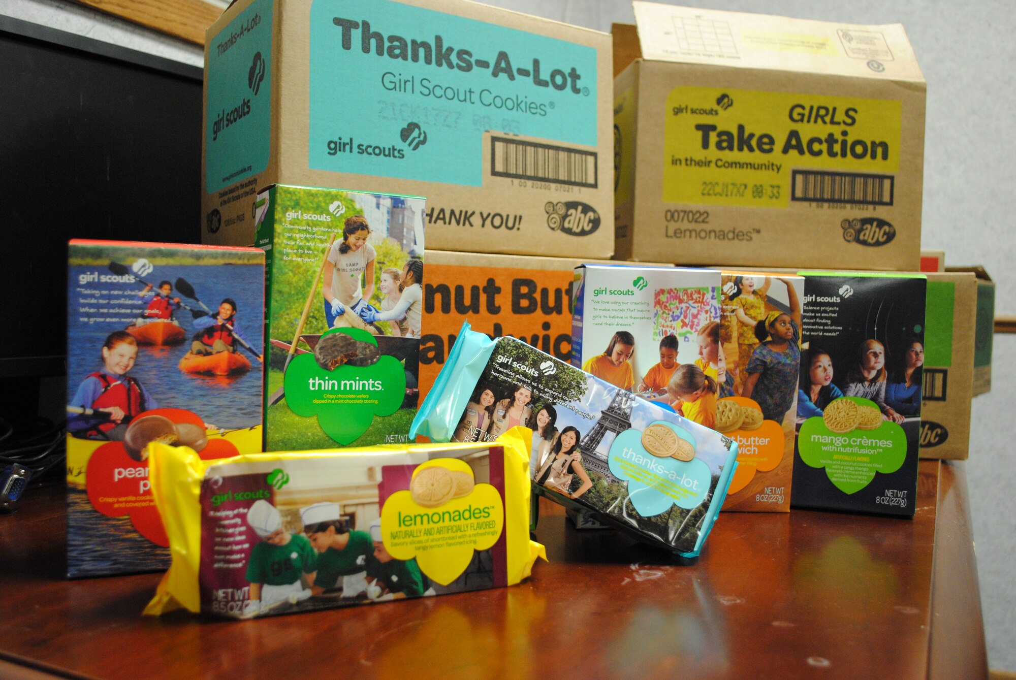 The Girl Scouts showed their appreciation for service members at Grand Forks Air Force Base, N.D., by donating more than 34,000 boxes of cookies. (U.S. Air Force photo/Staff Sgt. Luis Loza Gutierrez)

