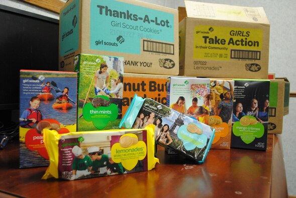 The Girl Scouts showed their appreciation for service members at Grand Forks Air Force Base, N.D., by donating more than 34,000 boxes of cookies. (U.S. Air Force photo/Staff Sgt. Luis Loza Gutierrez)
