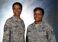 Staff Sgt. Althea Hunter, right, was named the Grand Forks Air Force Warrior of the Week for the third week of April 2013. Hunter works as the NCO in charge of the 319th Air Base Wing’s Equal Opportunity Office alongside Master Sgt. Tameka Parker, 319th ABW EO director. (U.S. Air Force photo/Airman 1st Class Xavier Navarro)