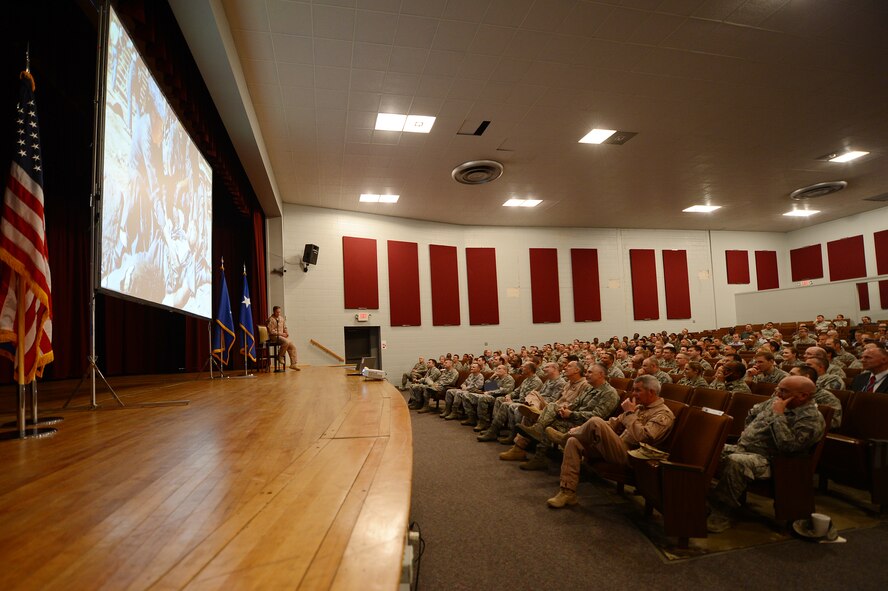 U.S. Air Force Lt. Gen. David Goldfein, U.S. Air Forces Central commander speaks to Airmen at the U.S. AFCENT commander's call, Shaw Air Force Base,  S.C.,  April 15, 2013.  Goldfein spoke about mission readiness and sequestration. (U.S. Air Force photo by Airman 1st Class Nicole Sikorski/Released)
