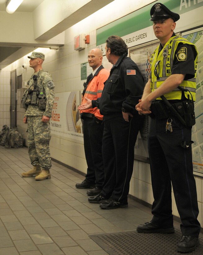 Massachusetts National Guard members continue to assist local and state authorities following the April 15, 2013, bombing at the Boston Marathon. U.S. Army photo by Cadet Matthew Feehan