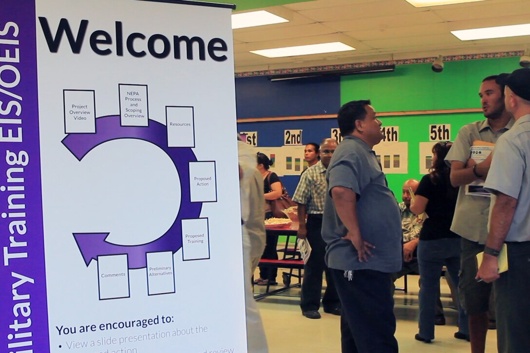 Officials used posters and subject-matter experts during public scoping meetings last week to provide information and answer questions for Saipan and Tinian residents.  The open-house format meetings, which concluded Friday, facilitated open dialogue regarding proposed alternatives in the CNMI Joint Military Training Environmental Impact Statement and Overseas EIS.