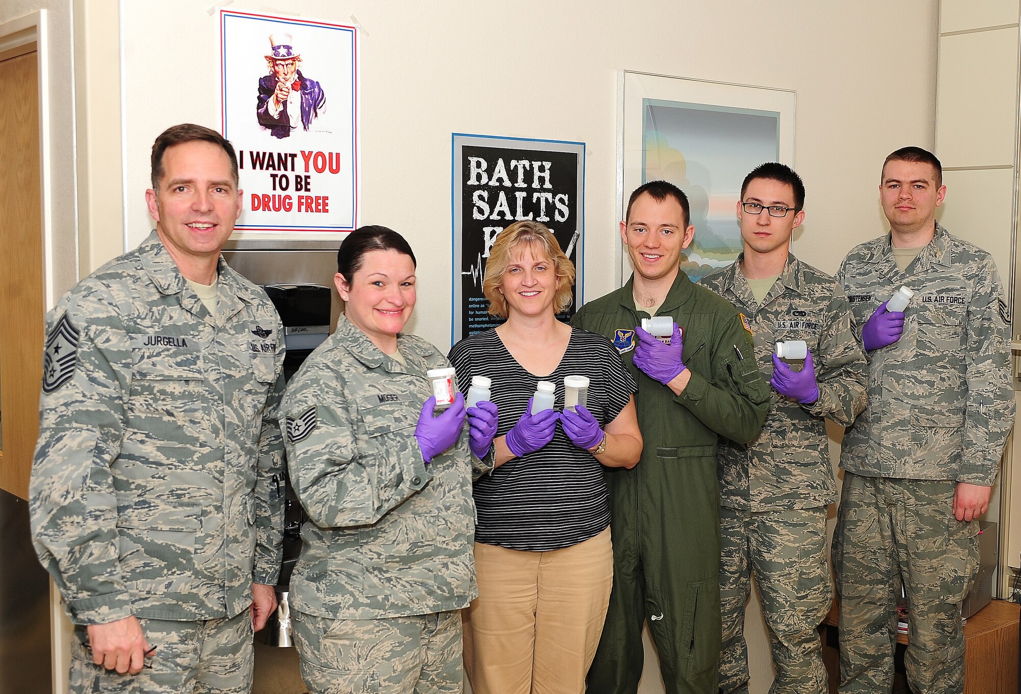 MINOT AIR FORCE BASE, N.D. – The Minot Drug Demand Reduction Program screens every active duty member and civilian employee to curb the use of illegal drugs further guaranteeing our nation's nuclear response capability.  Drug abuse affects not only individual users and the people close to them; it also presents increasing dangers for the workplace.  The Air Force Drug Testing Program is designed to deter the use and abuse of controlled illegal substances though a comprehensive program of education, prevention and deterrence, providing scientifically accurate results that are forensically defensible. (Photo courtesy of the Command Chief’s Office)