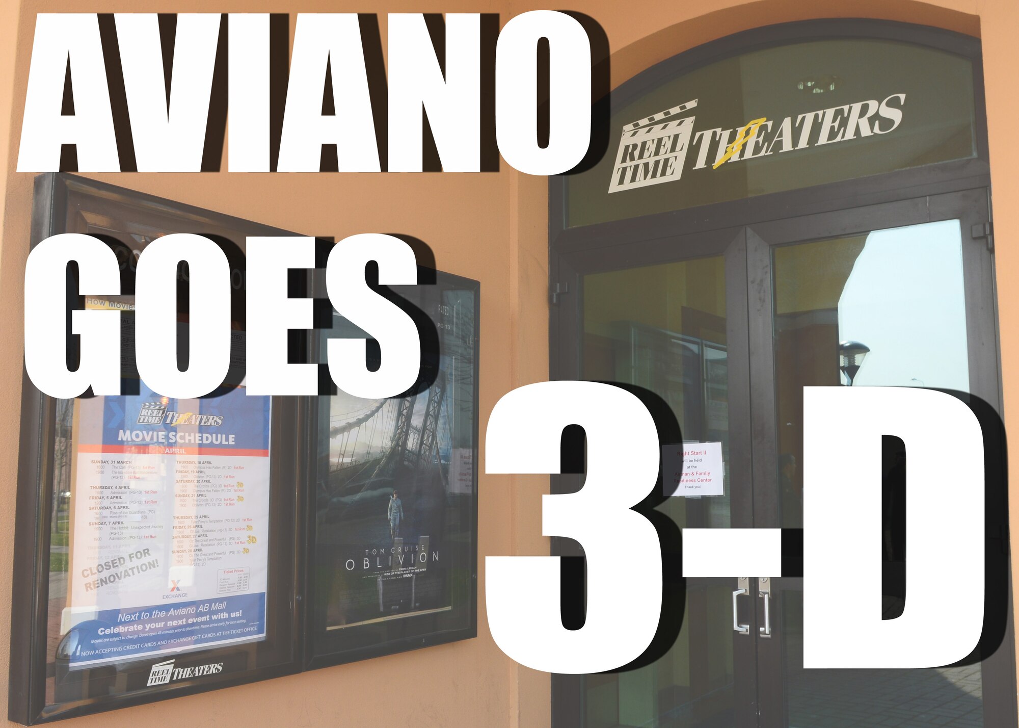 The base theater will now be showing two and three dimensional movies starting April 18 at Aviano Air Base, Italy.  Aviano is one of several military installations throughout Europe that have recieved the new projection system that has 3-D capability. (U.S. Air Force photo graphic/Airman 1st Class Briana Jones)