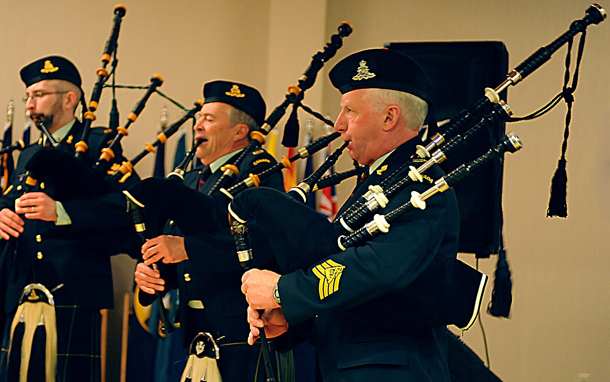 MINOT, N.D. -- The International Military Ball took place at the Holiday Inn Riverside in Minot, April 13. The ball offered Team Minot an opportunity to share a night of fellowship and fun while visiting members of the Canadian military. The night’s events included fine dining, a gift, live entertainment and guest speakers from the local community. The ball is held every year as a way to strengthen the bonds of friendship and trust between the Air Force and its allies to the North. (U.S. Air Force photo/Airman 1st Class Stephanie Ashley)