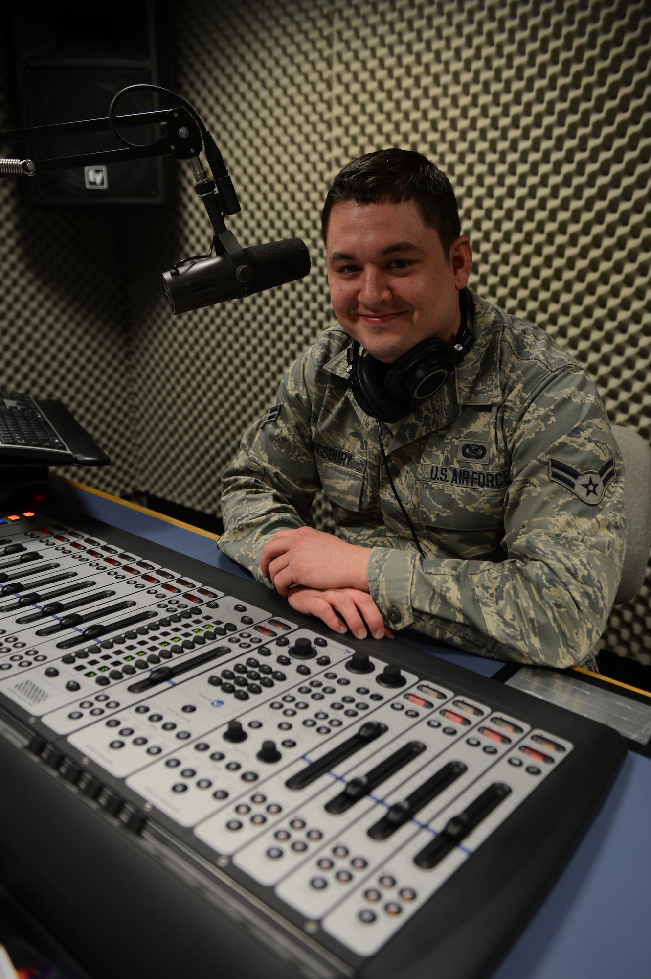 SPANGDAHLEM AIR BASE, Germany – U.S. Air Force Airman 1st Class Corey Kingsbury, American Forces Network Spangdahlem broadcast producer, is the Super Saber Performer for the week of April 18-24. (U.S. Air Force photo by Airman 1st Class Gustavo Castillo/Released)