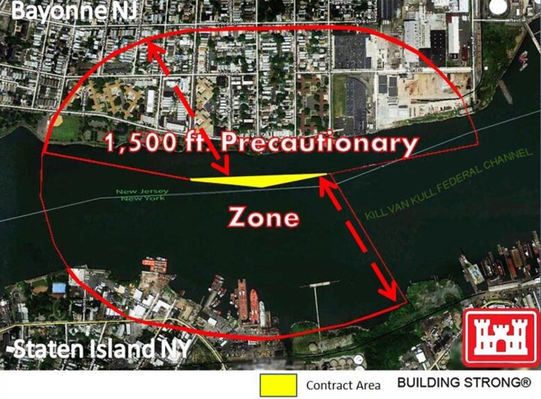 Underwater staggered detonations to fracture rock will be accomplished in a localized two acre area in the Kill Van Kull Channel for navigational safety.