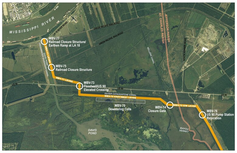 Map of the Western Tie-In project in Jefferson/St. Charles parishes