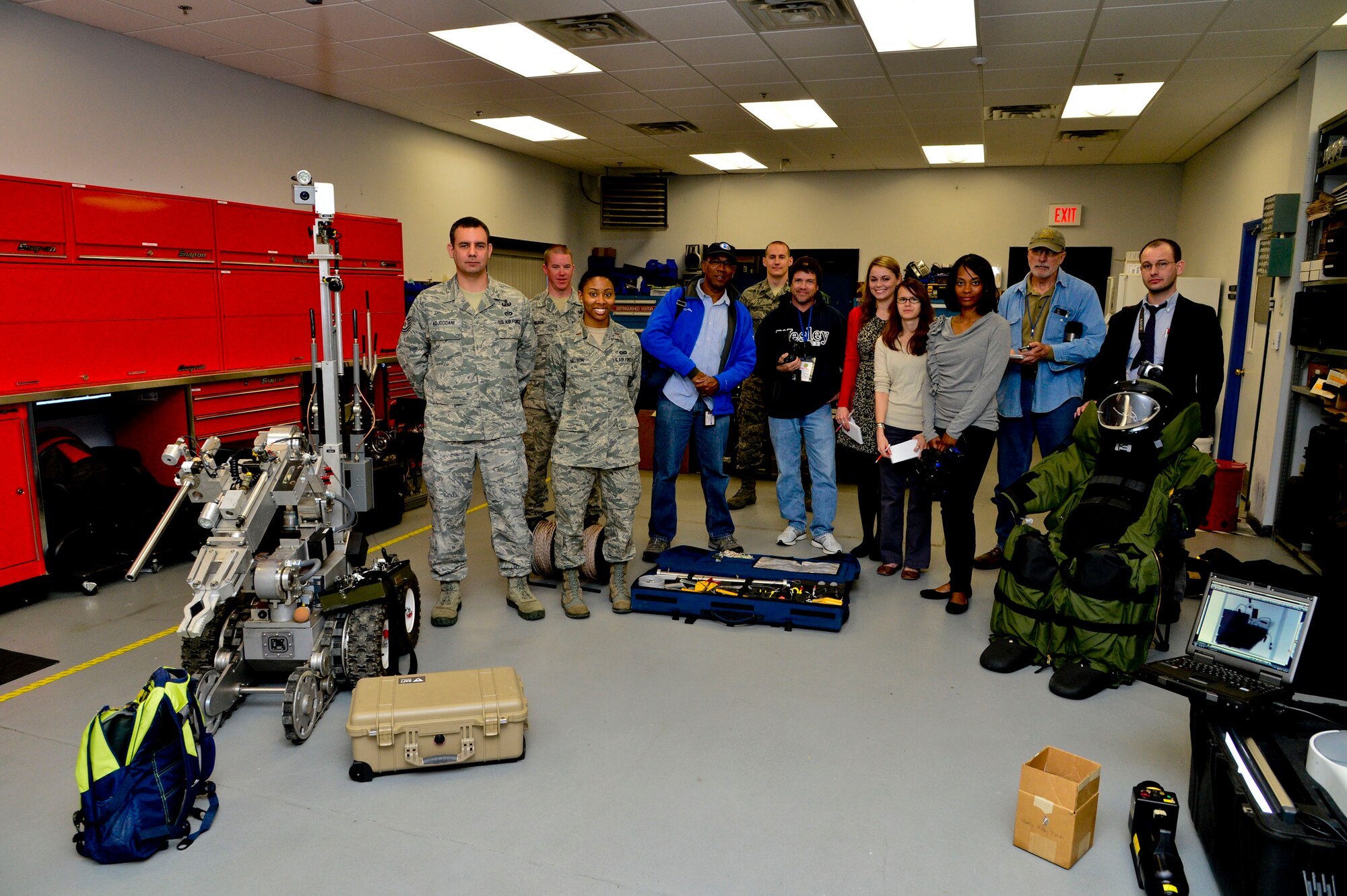 Dover Air Force Base hosts Explosive Ordnance Disposal media day at the 436th Civil Engineer Squadron EOD Flight Dover, Del., to get a closer look at Team Dover's EOD mission and get a hands on Demonstration of mission-essential equipment, such as the F6A Robot and XRS-300 portable X-ray system. The day's events concluded with a detonation demonstration. The Media Day was an opportunity for media representatives to get a closer look at and a better understanding of Dover AFB's EOD Airmen and mission. (U.S. Air Force photo/David S. Tucker)
