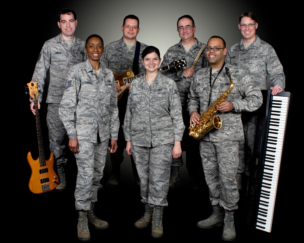 The Systems Go rock band - (L-R) TSgt Leo Smith, TSgt Felita LaRock, MSgt Toby McWilliams, SrA Kelly Perry, MSgt Tom Schriver, SrA Luis Rosa, SSgt Shane Spanier.