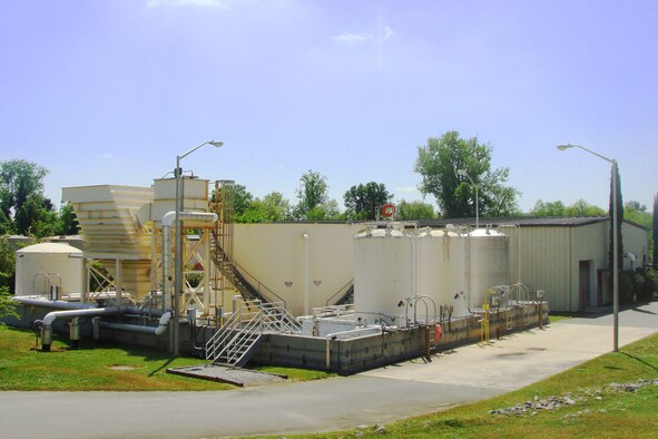 The state-of-the-art groundwater treatment plant at Robins Air Force Base, Ga., received numerous accolades for successful, efficient, and safe operation. The first industrial wastewater treatment facility in Georgia to receive the Platinum Award, it has also received Plant of the Year 10 times since 2000, with zero lost time accidents. The plant has removed more than 34,900 pounds of contaminants. (U.S. Air Force photo)