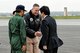 YOKOTA AIR BASE, Japan -- Maj. Gen. Andrew O'Donnell Jr., United States Forces, Japan deputy commander shakes hands with Itsunori Onodera, Japanese Minister of Defense, before he takes off April 19, 2013, at Yokota Air Base, Japan. Military leaders from U.S. Forces, Japan, 5th Air Force, the 374th Airlift Wing and the Japan Self-Defense Force greeted Onodera during a brief visit to Yokota. The Air Defense Council headquarters relocated to Yokota in 2012 to enable the U.S. Air Force and Japan Self-Defense Force alliance to have fewer barriers to effective communication and improve bilateral interoperability, contingency planning, training and cultural understanding.  (U.S. Air Force photo by Airman 1st Class Desiree Economides)