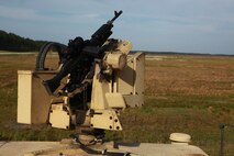Marines with Combat Logistics Battalion 6, 2nd Marine Logistics Group test the rotation of the M153 Common Remotely Operated Weapon Station before conducting a live fire during a training exercise aboard Camp Lejeune, N.C., April 18, 2013. The CROWS will be provided to the battalion in Afghanistan as they deploy in the near future.