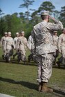 Sgt. Maj. John E. Bankus, the outgoing sergeant major of 8th Engineer Support Battalion, 2nd Marine Logistics Group, salutes the battalion’s servicemembers during 8th ESB’s relief and appointment ceremony aboard Camp Lejeune, N.C., April 18, 2013. Bankus said he was honored to serve with the Marines and sailors of the battalion and believes he is leaving them in capable hands. 