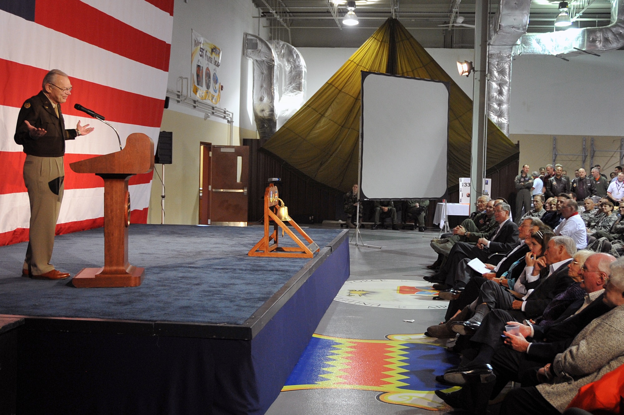 The late Lt. Col. (Retired) Robb Lee Hoover, a member of the 55th Wing Association, presents a tale to attendees of a former “Tales of the 55th” forum at Offutt AFB, Neb. This year’s Heritage Week is scheduled for April 29 - March 4, and is a week dedicated to celebrating the wing’s accomplishments and legacy. (U.S. Air Force photo/Released)
