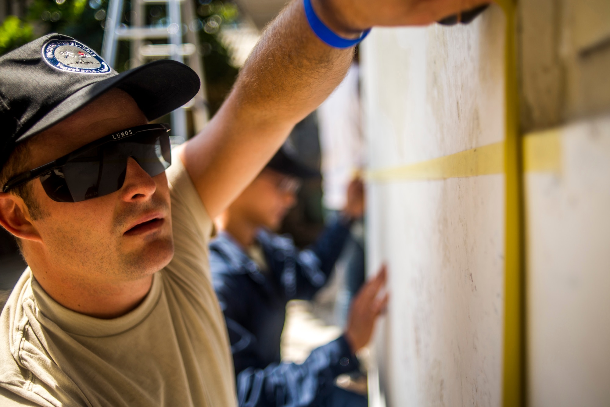 U.S.Air Force Senior Airman Steffan Sheehey, structures from Joint Base Pearl Harbor-Hickam, Hawaii, prepares a clinic to be painted as part of Operation Pacific Angel 13-2 in Yogyakarta, Indonesia April 22, 2013.  Operation PACANGEL is a joint and combined humanitarian assistance exercise held in various countries several times a year and includes medical, dental, optometry, engineering programs, and various subject-matter expert exchanges. (U.S. Air Force photo/Airman 1st Class Tyler Prince)