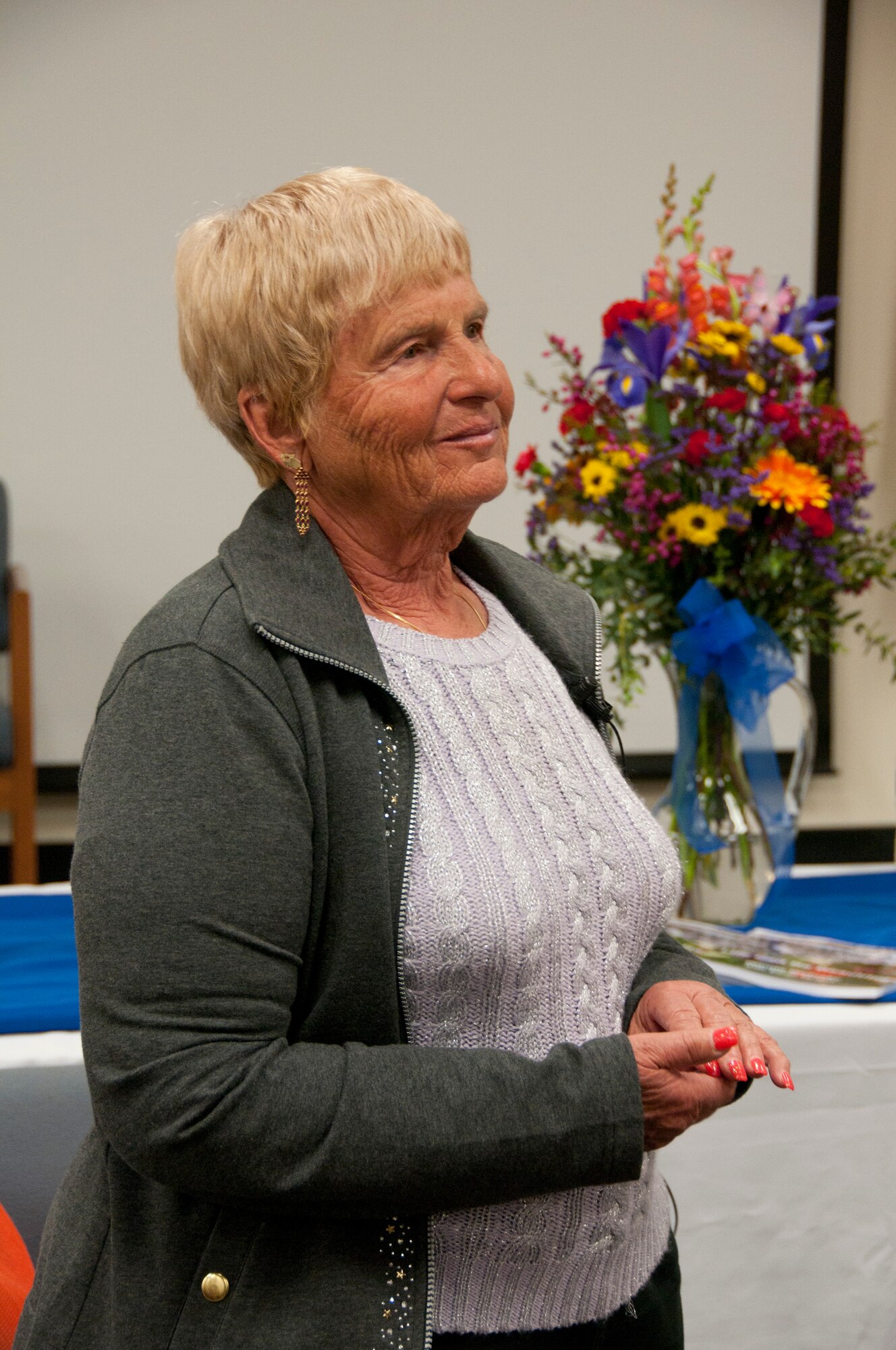 Wanda Wolosky, one of a few remaining holocaust survivors, visited the 162 Fighter Wing April 11 to share with unit members the stories of her childhood as a Jewish girl in the Warsaw Ghetto during World War II.