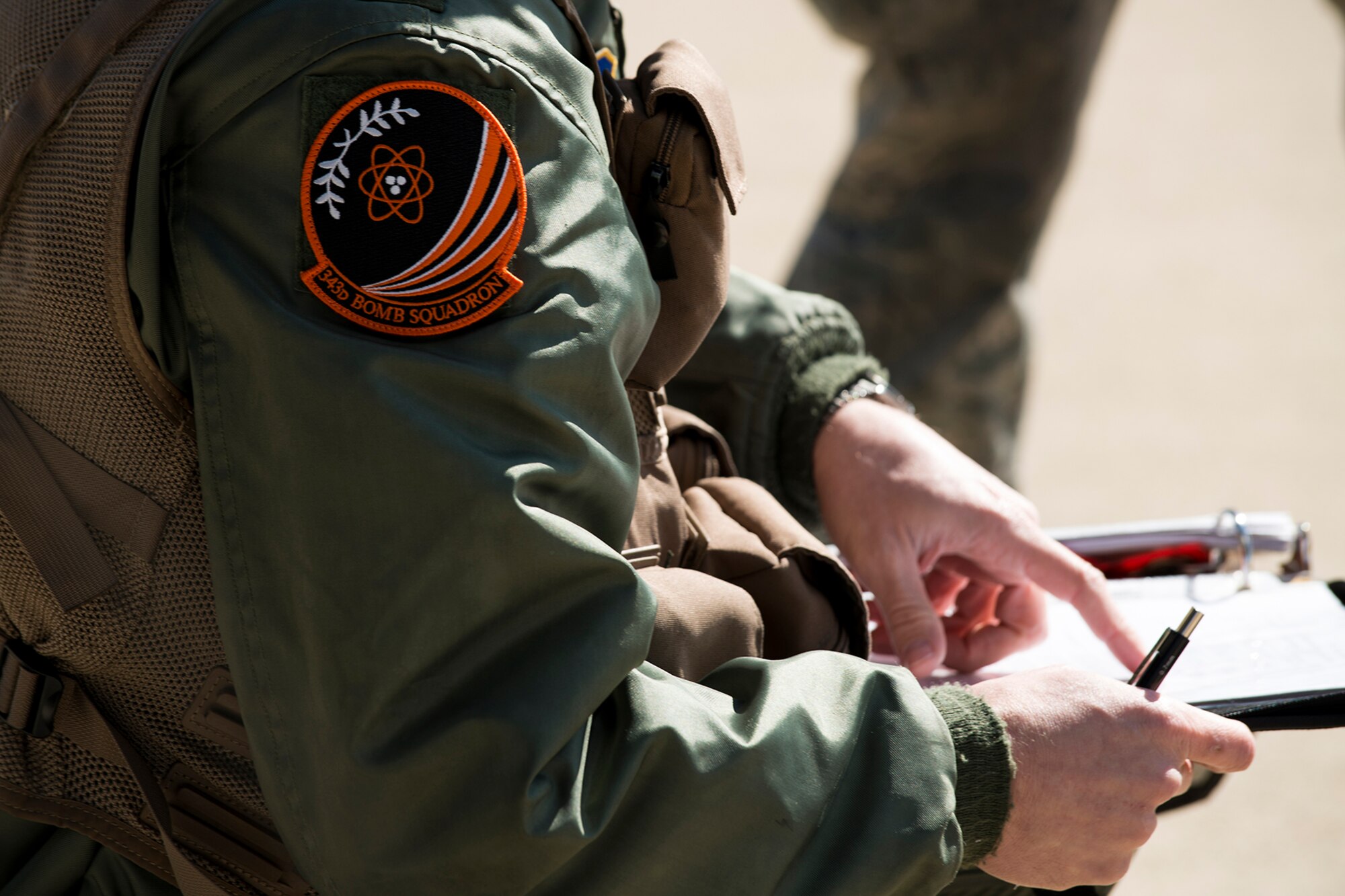 Aircrew assigned to the 343rd Bomb Squadron at Barksdale Air Force Base, La., prepare to leave for Minot AFB, N.D., to participate in a nuclear exercise, April 19, 2013. The 343rd BS is assigned to the 2nd Bomb Wing at Barksdale, and is the only nuclear certified squadron in the Air Force Reserve. (U.S. Air Force photo by Master Sgt. Greg Steele/Released)