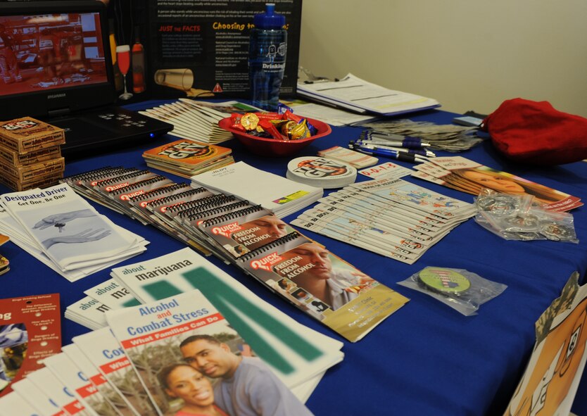 The Alcohol and Drug Abuse Prevention and Treatment Program hosted several events focused around National Alcohol Screening Day and Alcohol Awareness Month April 19, 2013, at Moody Air Force Base, Ga. Educational materials, alcohol screenings and giveaways were available at the Base Exchange. (U.S. Air Force photo by Staff Sgt. Melissa K. Mekpongsatorn/Released)
