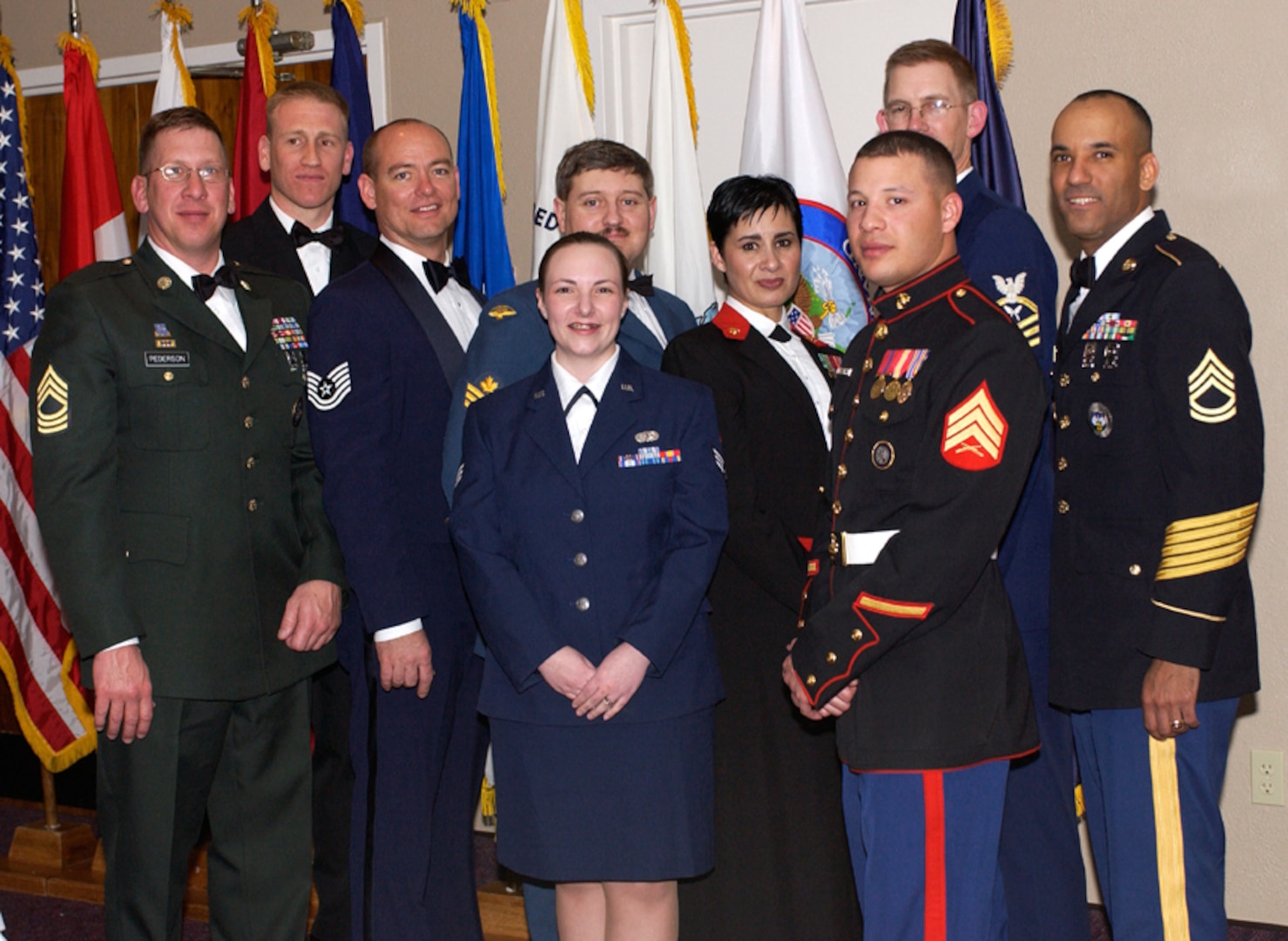 Members of every American and Canadian military service attended the first joint enlisted dining-out held by the North American Aerospace Defense Command and United States Northern Command at Peterson Air Force Base, Colo., on March 18. Photo by Sgt. 1st Class Gail Braymen 