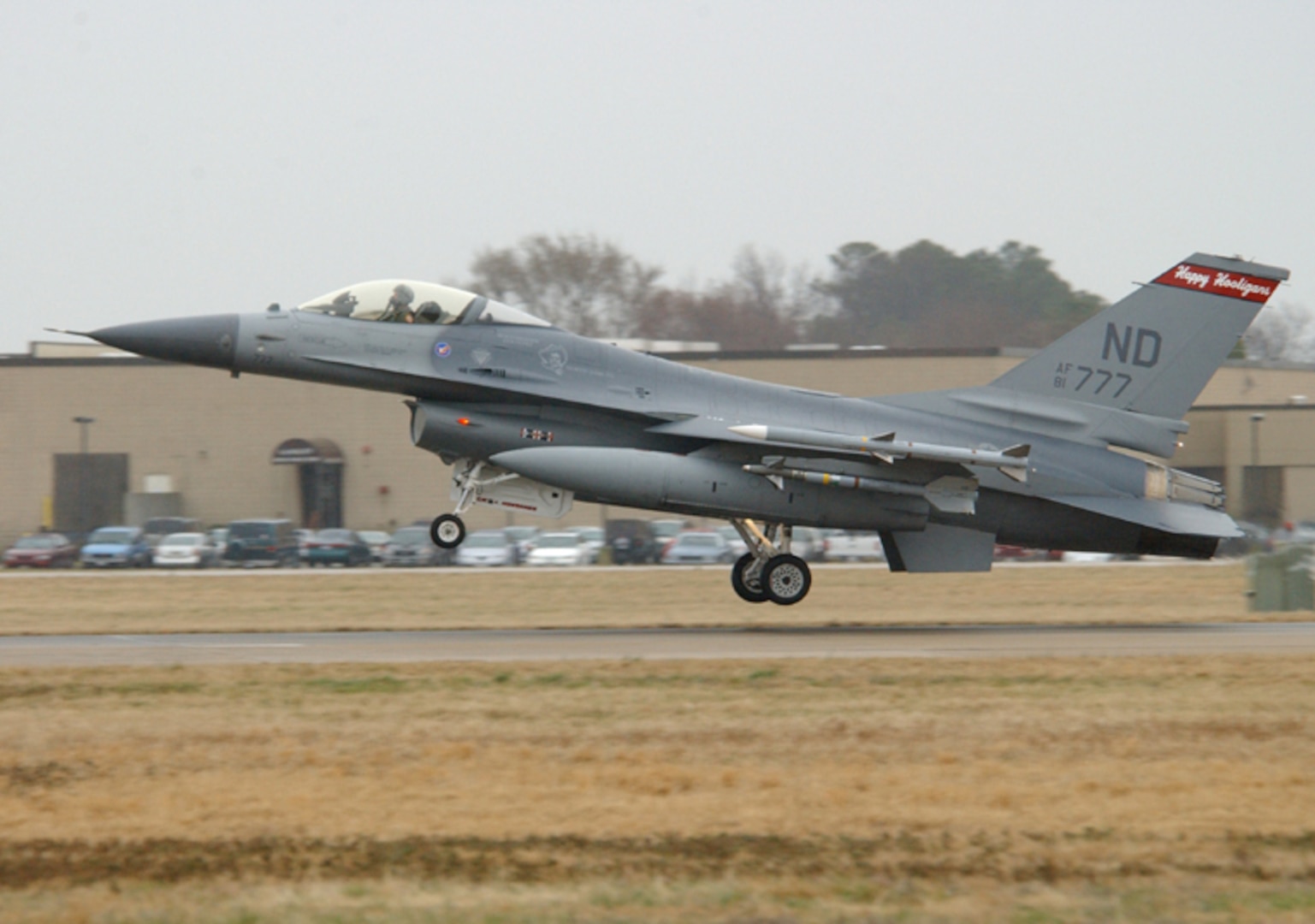 A North Dakota Air National Guard F-16 piloted by Maj. Michael DePree, takes off on a practice air defense scramble mission from Langley Air Force Base, Va., the same location where F-16s were launched during the attacks of Sept. 11, 2001. Today's practice scramble brought the North Dakota Air National Guard past 70,000 hours of accident-free F-16 fighter operations. Photo by Senior Master Sgt. David Lipp 