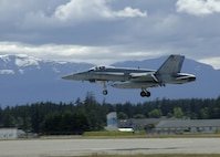 Major (Maj) "Rambo" Kirk Soroka, Alert Force Commander, Depot Commanding Office and Pilot (PLT) from 409 Squadron prepares to land in a CF-18 Hornet during Exercise Amalgam Dart.<br> <br> 

CF Photo by Private Owen W. Budge, 19 Wing Comox. 