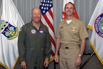 Gen. Gene Renuart, left, commander of North American Aerospace Defense Command and U.S. Northern Command, met with Adm. Jonathan W. Greenert, commander of U.S. Fleet Forces Command, during the admiral's Oct. 19, 2007, visit to NORAD and USNORTHCOM headquarters at Peterson Air Force Base, Colo. USFFC is the Joint Force Maritime Component Command for U.S. Northern Command. The admiral's visit coincided with all three commands' participation in the Vigilant Shield '08 exercise. Photo by Tech. Sgt. Christopher Gish 
