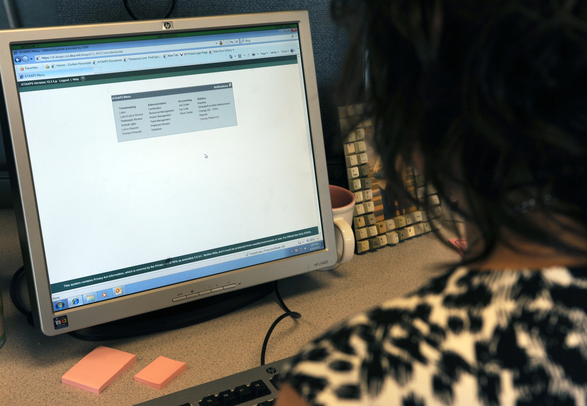 U.S. Air Force civilians are now able to access and input timecard information through the Automated Time Attendance and Production System. Davis-Monthan Air Force Base, Ariz., began using the system April 21, 2013. (U.S. Air Force photo by Airman 1st Class Christine Griffiths/Released)