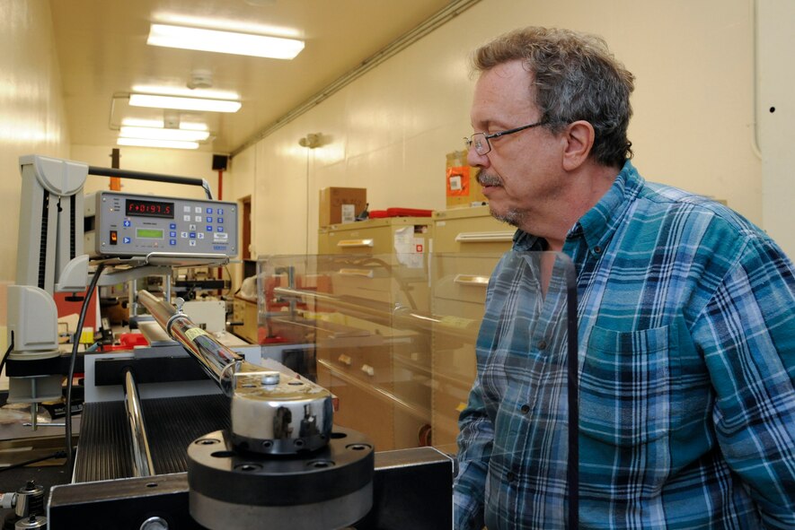 Doug Elder, Precision Measurement Equipment Laboratory technician, calibrates a torque wrench on Barksdale Air Force Base, La., April 24, 2013. The PME lab supports more than 7,500 items of test measurement and equipment used daily on the flightline and in maintenance backshops. (U.S. Air Force photo/Airman 1st Class Andrew Moua)