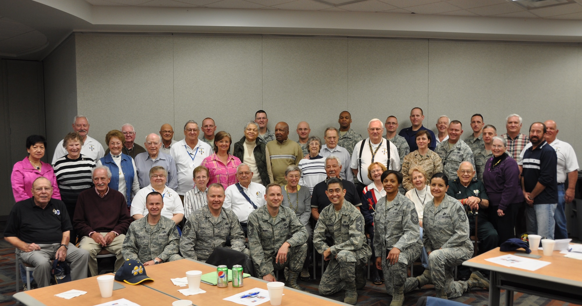 More than 40 top-ranking noncommissioned officers of the Armed Forces from Buckley Air Force Base. Colo., and the local area attended a unique meeting of the Colorado E-9er’s Association hosted by the Buckley Chiefs Group at the headquarters Air Reserve Personnel Center April 24, 2013, on Buckley AFB, Colo. (U.S. Air Force photo/Tech. Sgt. Rob Hazelett)