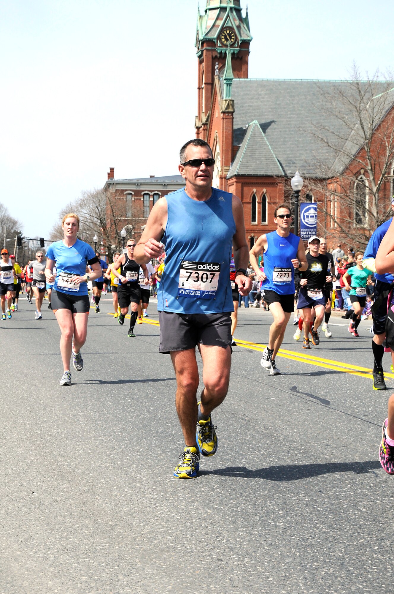 Maj. Jose Gutierrez, U.S. Air Force Test Pilot School Curriculum Standards deputy chief, runs during the Boston Marathon April 15, 2013. (Courtesy photo)